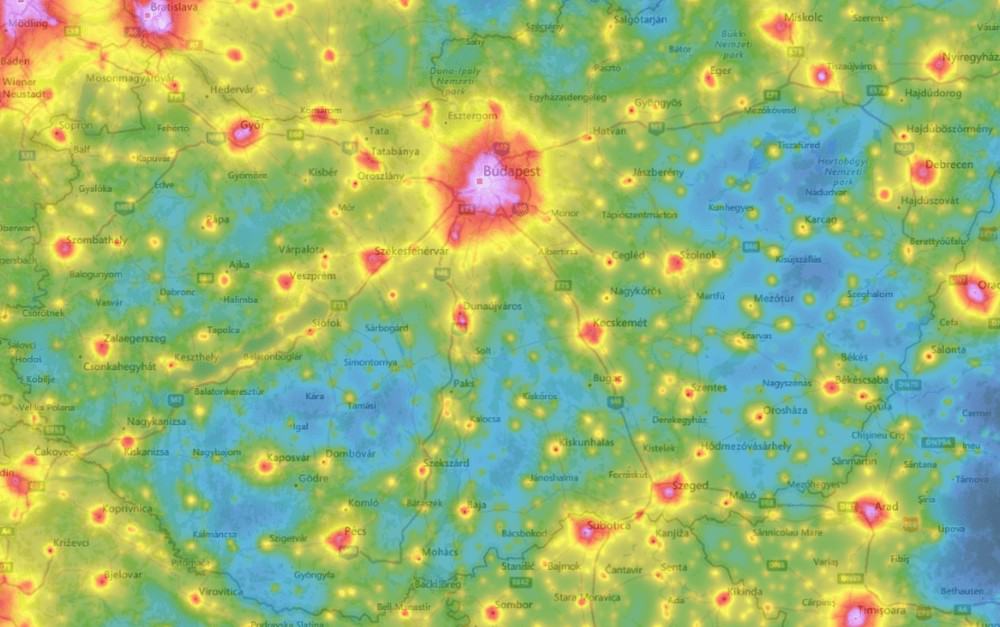 fényszennyezettség térkép